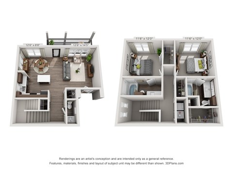 Floor plan for 2 beds, 2 baths, 1279 sqft